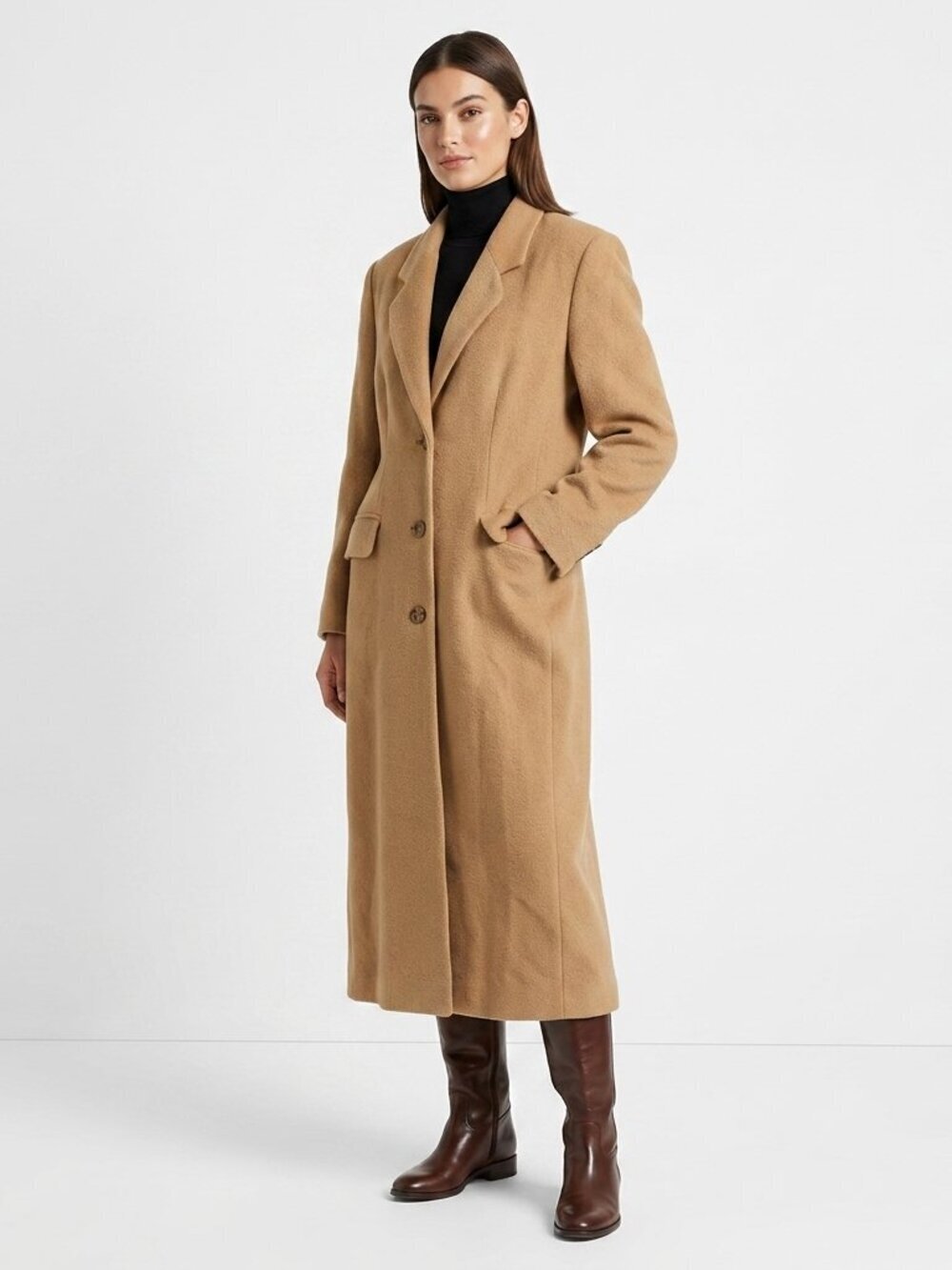 EVAN PICONE Camel Hair Oversized Long Trench Coat Tan S/M Vintage 80s